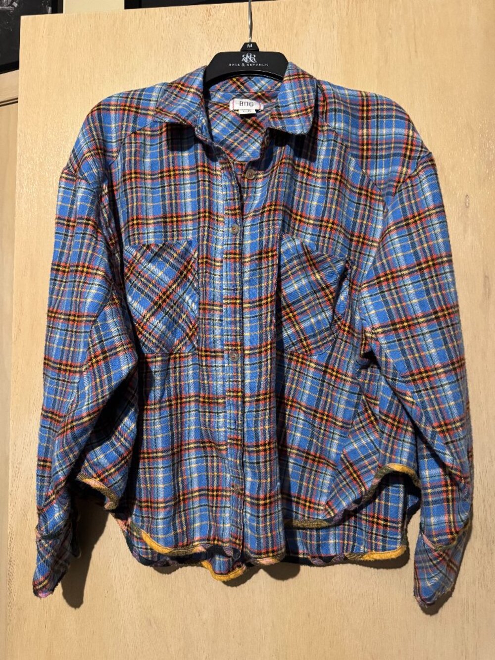 Urban Outfitters BDG Blue Red Oversized Plaid Flannel Button Down Size Medium